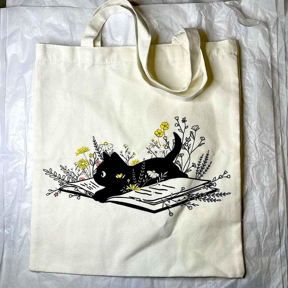 Off-white Black Cat Canvas Tote Shoulder Bag